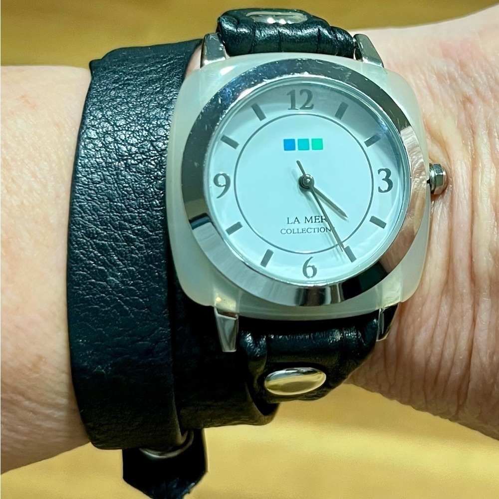 La Mer Collections Black & Silver Odyssey Wrap Analog Watch with New Battery